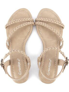 Women’s Flat Sandals Slip On Beige Summer Gladiator Open Toe Slingback Shoes